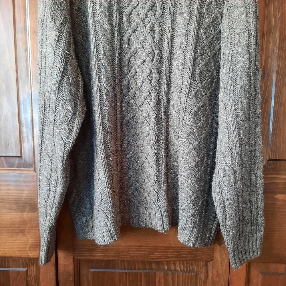St. John's Bay Marled Brown Silk Blend Cable Knit Crewneck Sweater Size XL - Picture 3 of 8